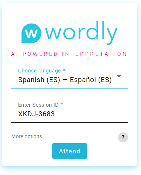 Screenshot of Wordly Login Screen