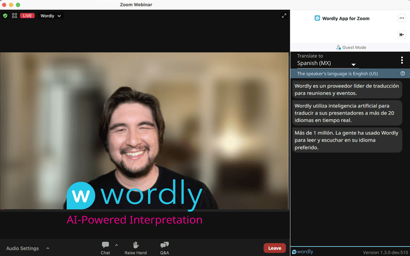Screenshot of Wordly and Zoom